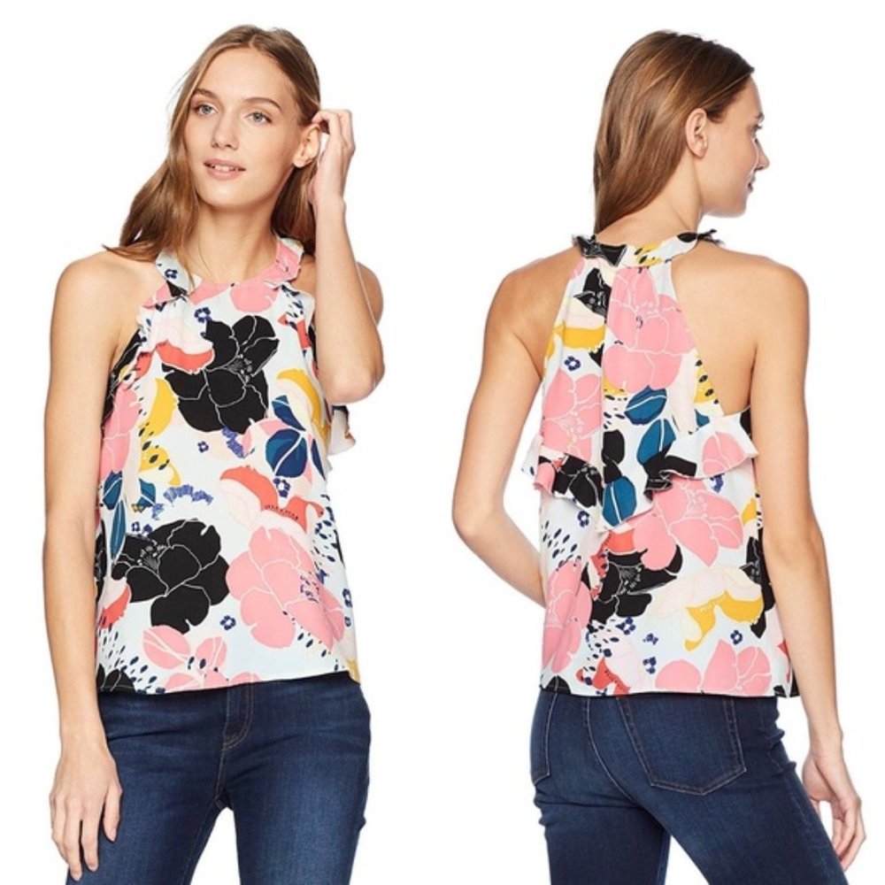Cooper & Ella Multi Big Floral Blooms Senna Ruffle Tank Size M